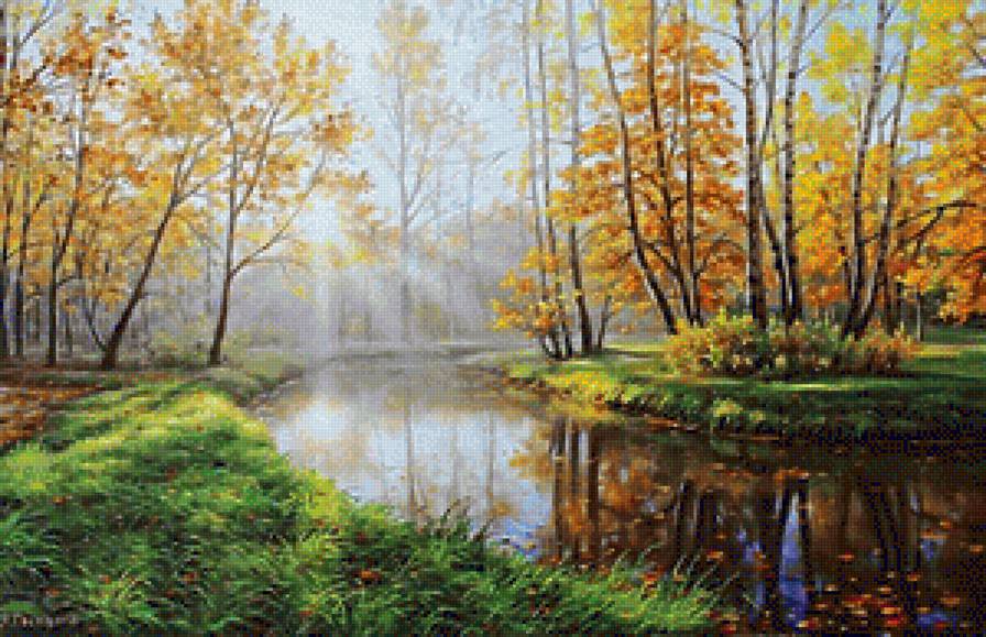 №1236268 - пейзаж, лучи, живопись, лес, река, осень, природа - предпросмотр