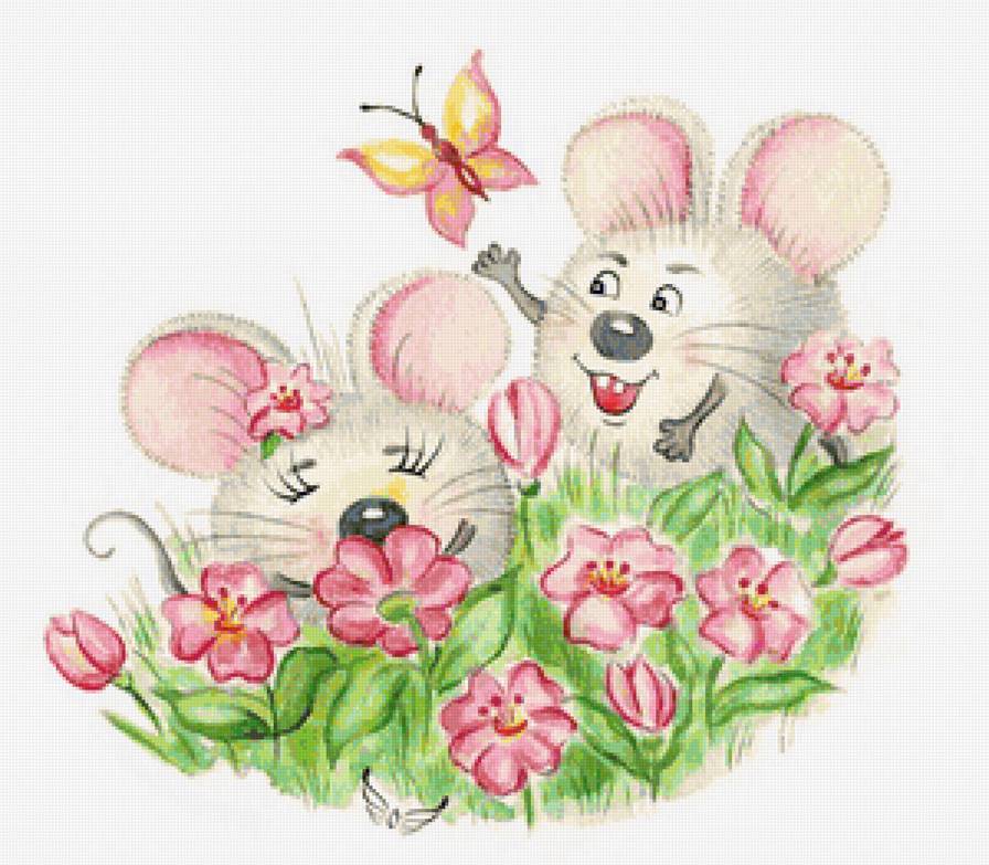 Мышки и бабочка - животные, для детей - предпросмотр