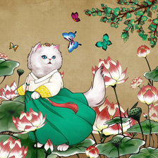 Схема вышивки «Кошка в лотосах»