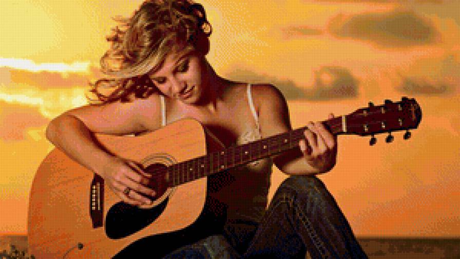 девушка с гитарой - предпросмотр