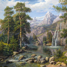 Схема вышивки «Озеро в горах»