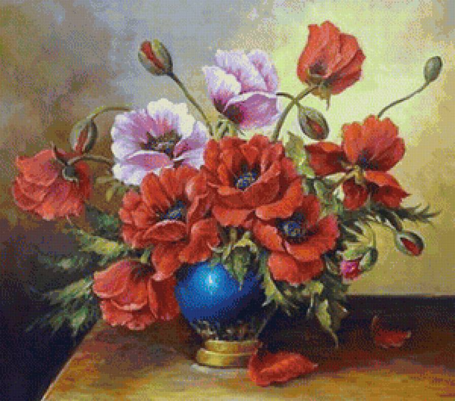 Букет маков - маки, ваза, цветы - предпросмотр