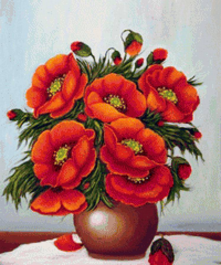 Букет маков - маки, ваза, букет, цветы - предпросмотр