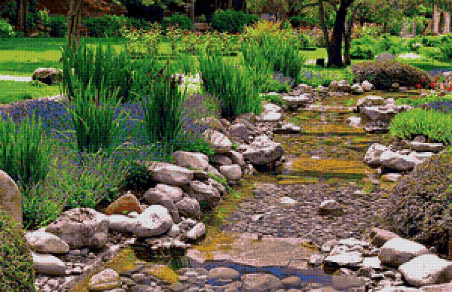 Ручей в саду - вода, сад, ручей - предпросмотр