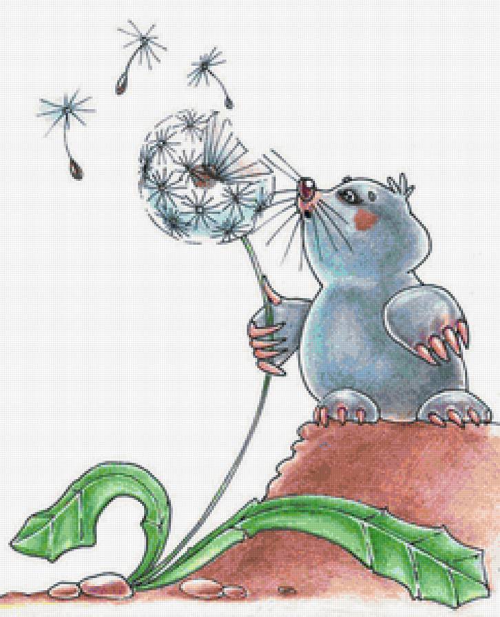 Крот и одуванчик - животные, цветы, для детей - предпросмотр