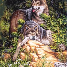 Схема вышивки «волки на отдыхе»