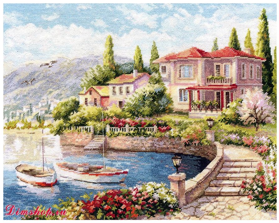 Утро на побережье - берег, море, дом - оригинал