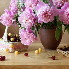 Схема вышивки «Пионы с черешнями»