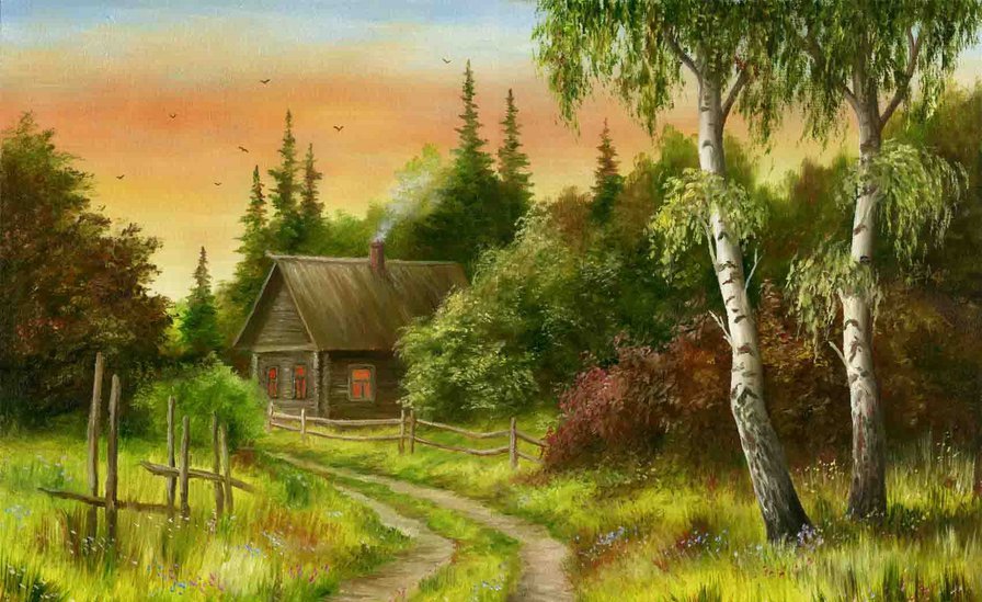 пейзаж - домик, природа, красота, лето, пейзаж, деревья - оригинал