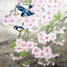 Схема вышивки «птички и сакура»