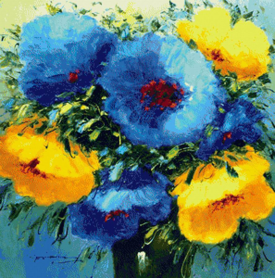 Яркие цветы - цветы, букет, живопись - предпросмотр