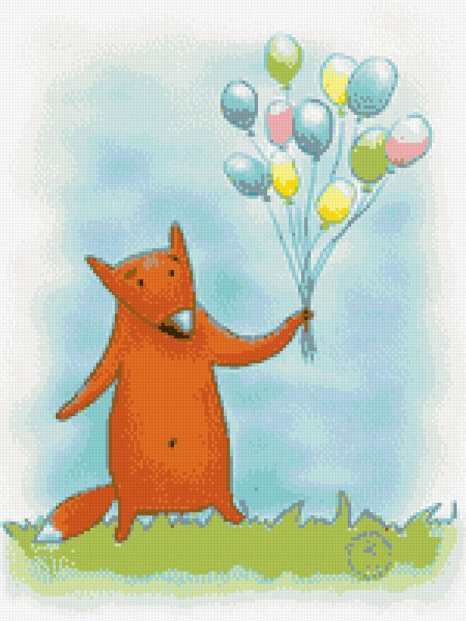 Лисенок - праздник, лиса, нежность, шарики - предпросмотр