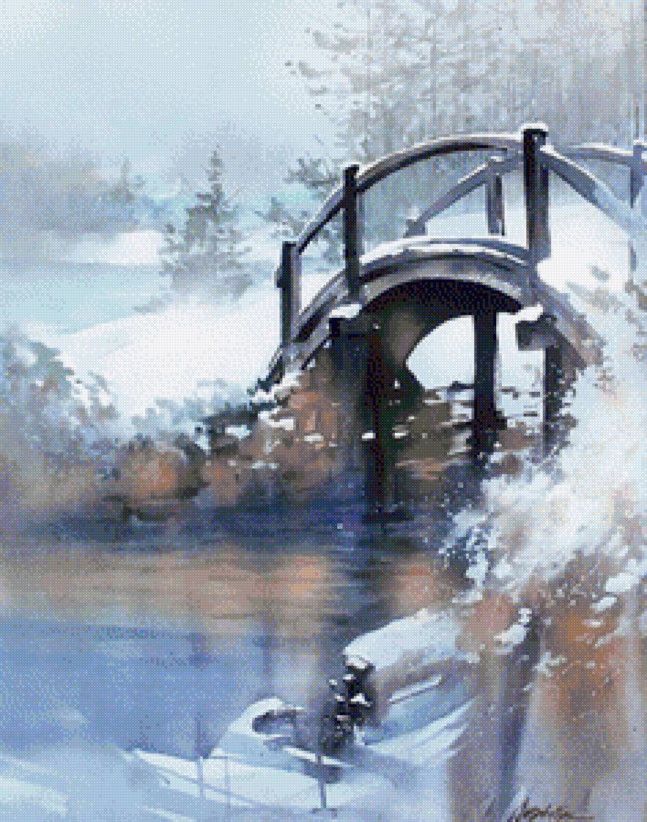 Мостик в лесу - лес, мост, зима, река - предпросмотр