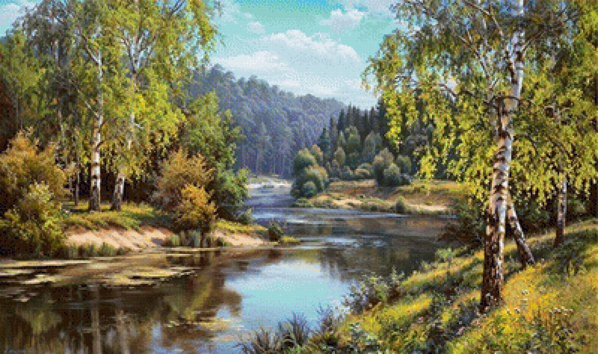 Родные просторы - пейзаж, лето, природа, картина, река, лес - предпросмотр