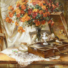 Схема вышивки «Натюрморт с патефоном»