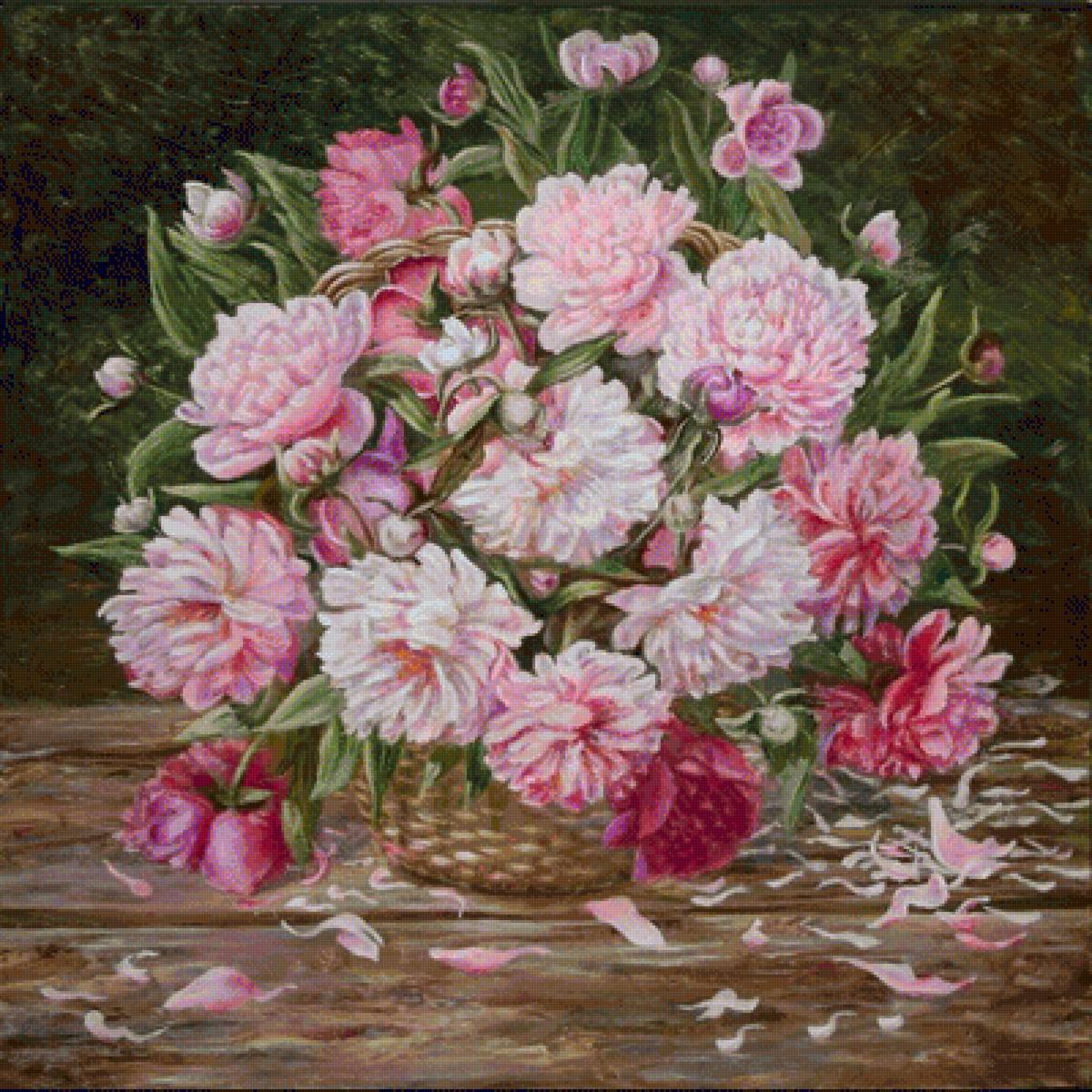 Пионы в корзине - цветы, пионы в корзине - предпросмотр