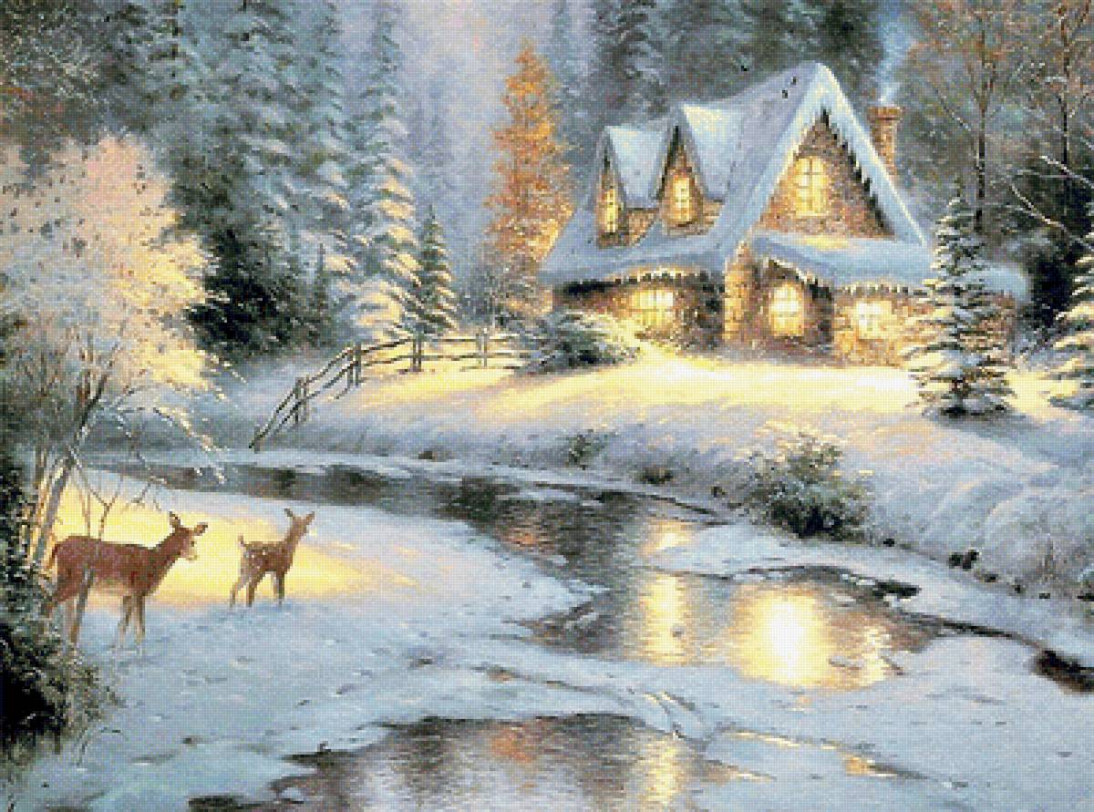 Дом в лесу - дом. лес. зима. олени - предпросмотр