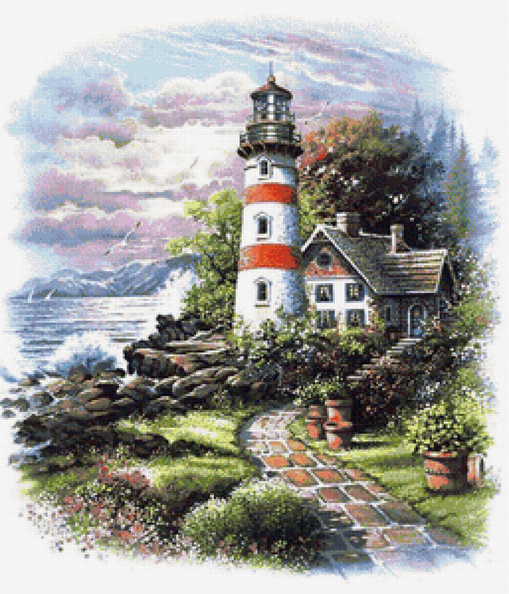 Маяк - маяк, море, картина - предпросмотр