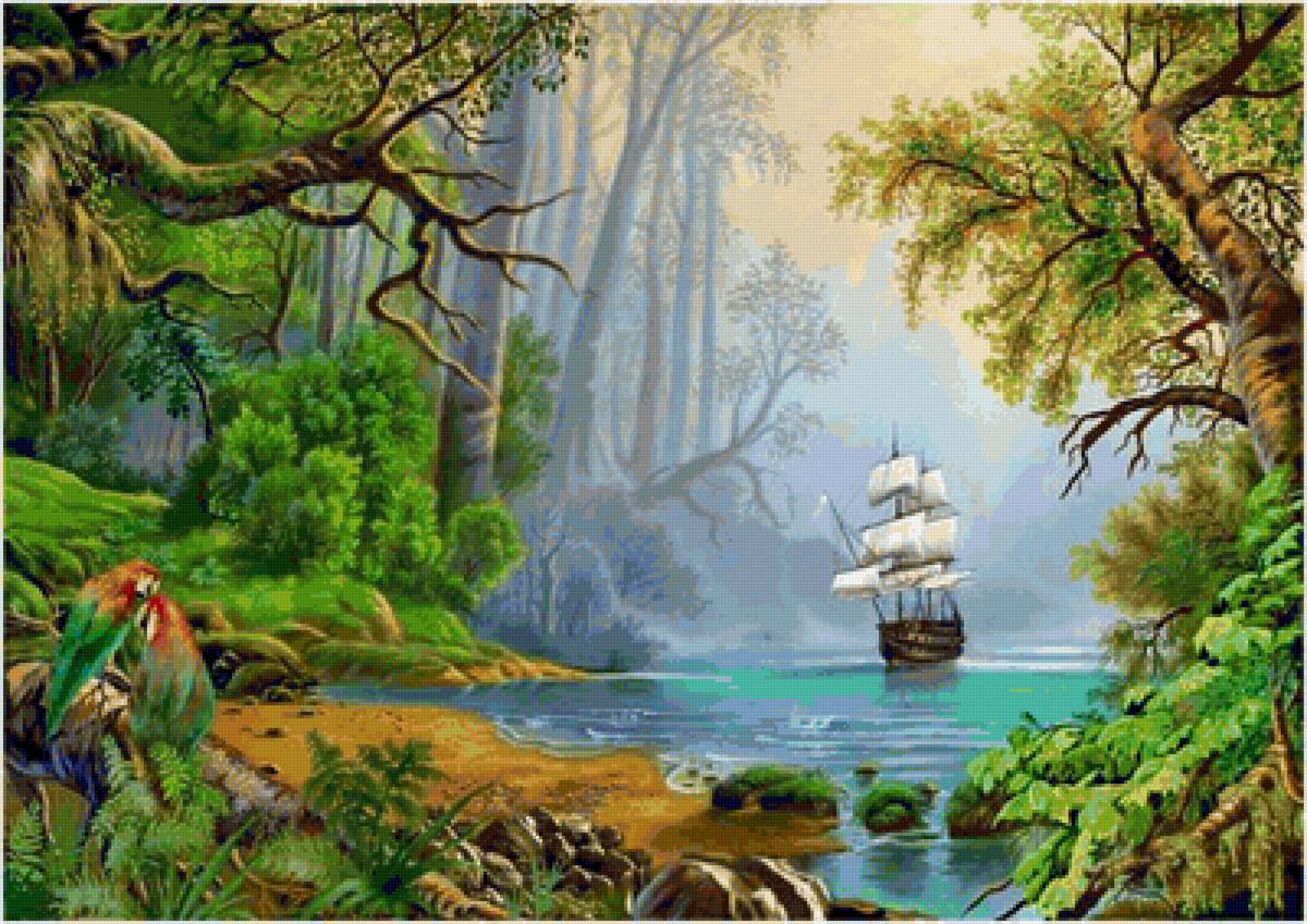 ПЕЙЗАЖ С ПАРУСНИКОМ - предпросмотр