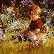 Схема вышивки «Малыш с котятами (по картине Джима Дейли)»