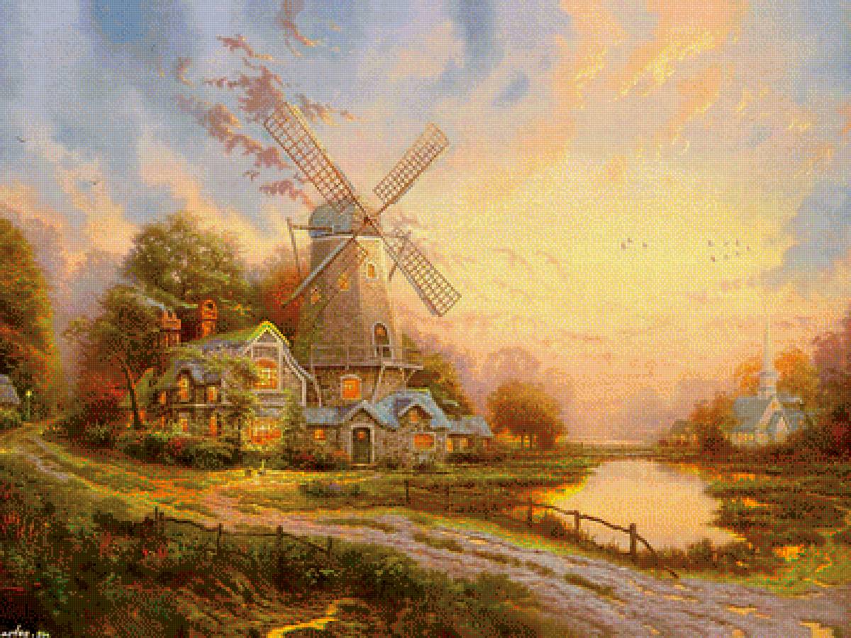 мельница - пейзаж, мельница - предпросмотр