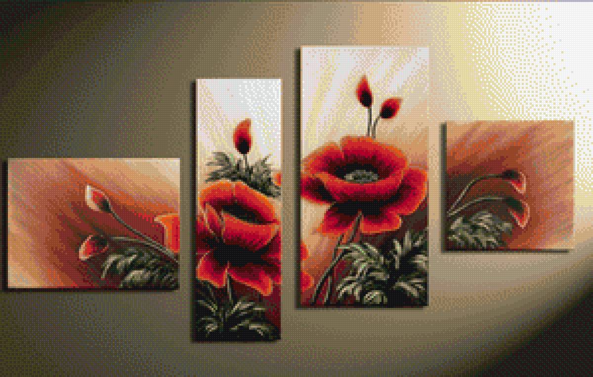 маки - модульные картины - предпросмотр