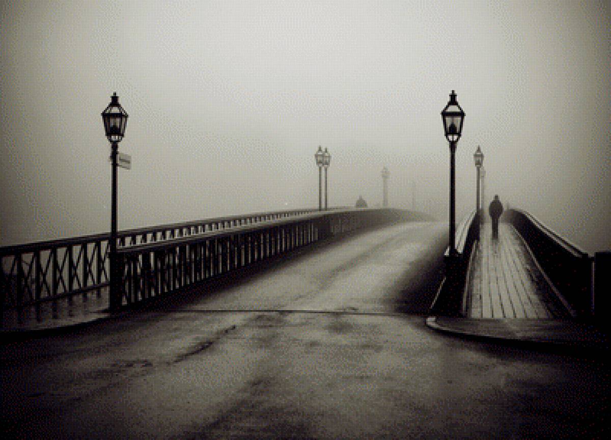 мост монохром - туман, монохром, мост - предпросмотр