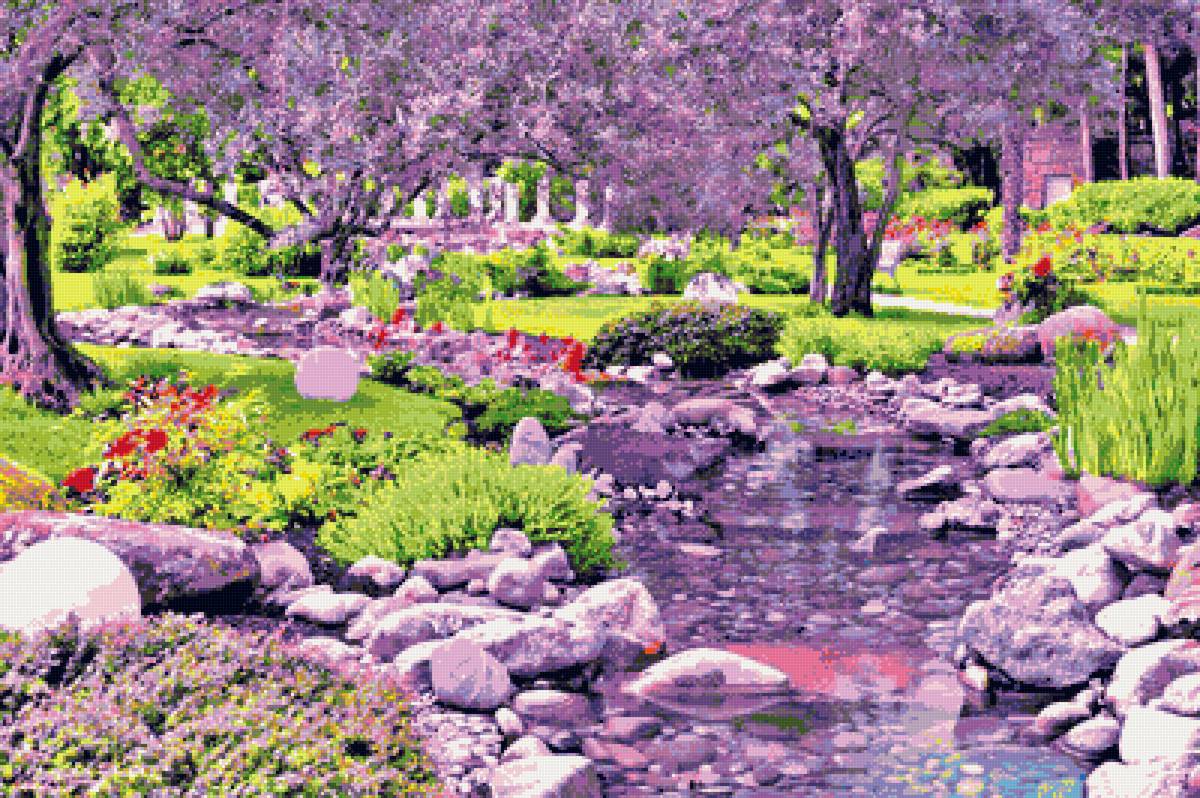 Ручей в саду - природа, вода, сад - предпросмотр