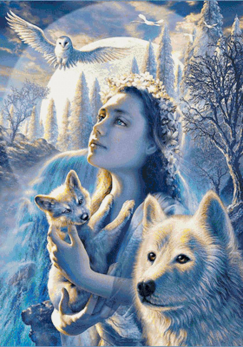 2 лика луны - сказка, девушка, животные, ночь - предпросмотр