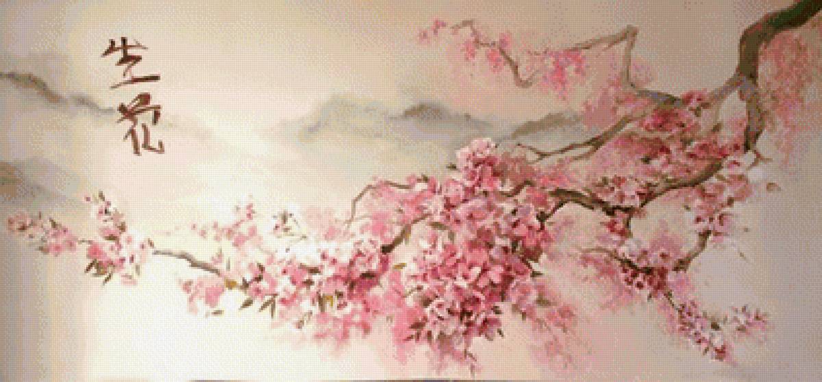 Ветка сакуры - цветы, иероглиф, сакура, восток - предпросмотр