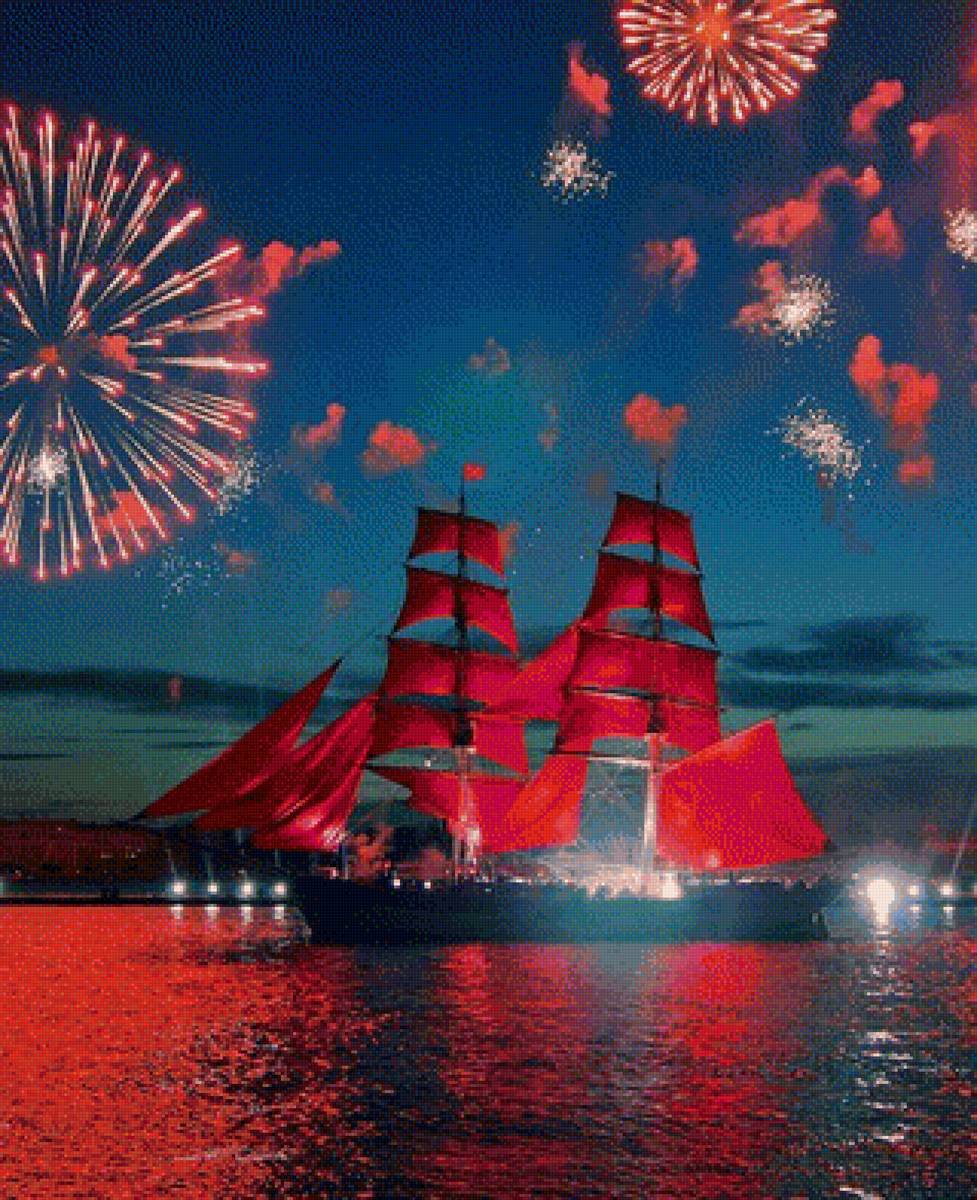 Аллые паруса - ночной питер, нева, корабль - предпросмотр