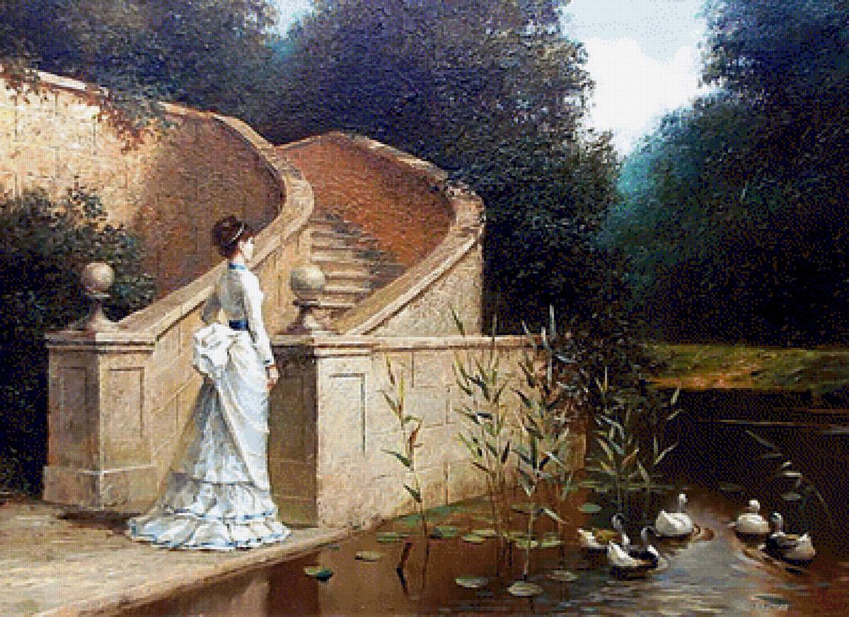 По картине худ. Владимира Шустина. - живопись., пейзаж, озеро, дама - предпросмотр