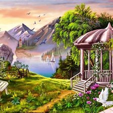 Схема вышивки «Беседка возле моря»