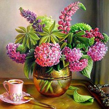 Схема вышивки «гортензии и дельфиниум»