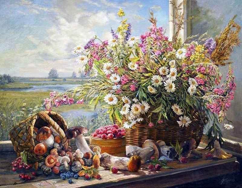 Натюрморт в сельском стиле - цветы, картины, букет, художники, натюрморт - оригинал