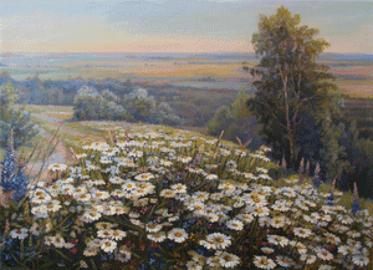 Ромашковое поле - пейзаж, художники, картины, лето, природа - предпросмотр