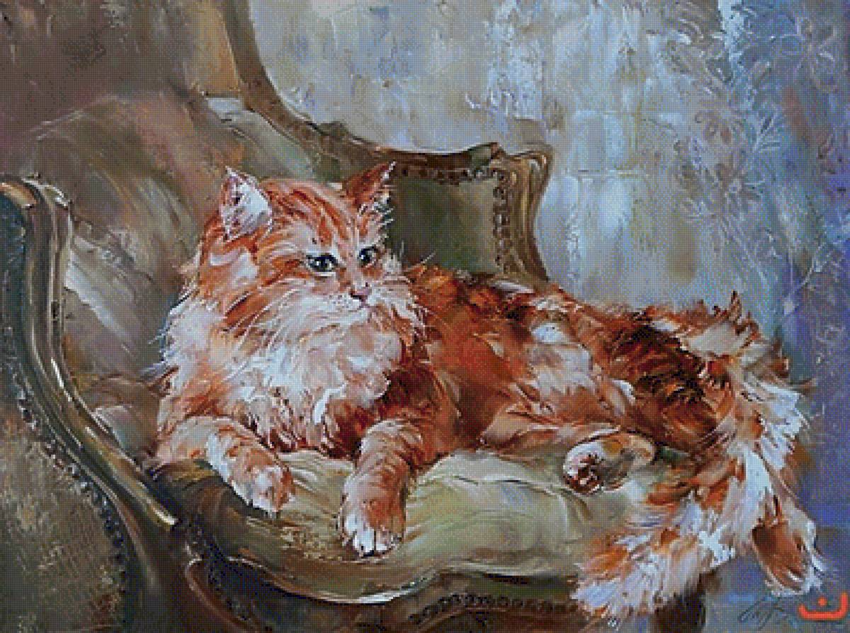 По картине худ. Оксаны Кравченко "Домашний тиран". - живопись., кот - предпросмотр