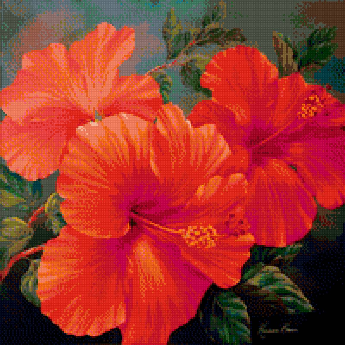 гибискус - подушка, цветы - предпросмотр