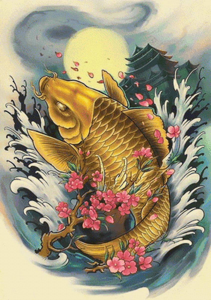 карп кои - азия, сакура, пагода, кои, восток, рыба, карп, япония, рыбы, китай - предпросмотр