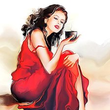 Схема вышивки «Незнакомка с чашкой кофе.»