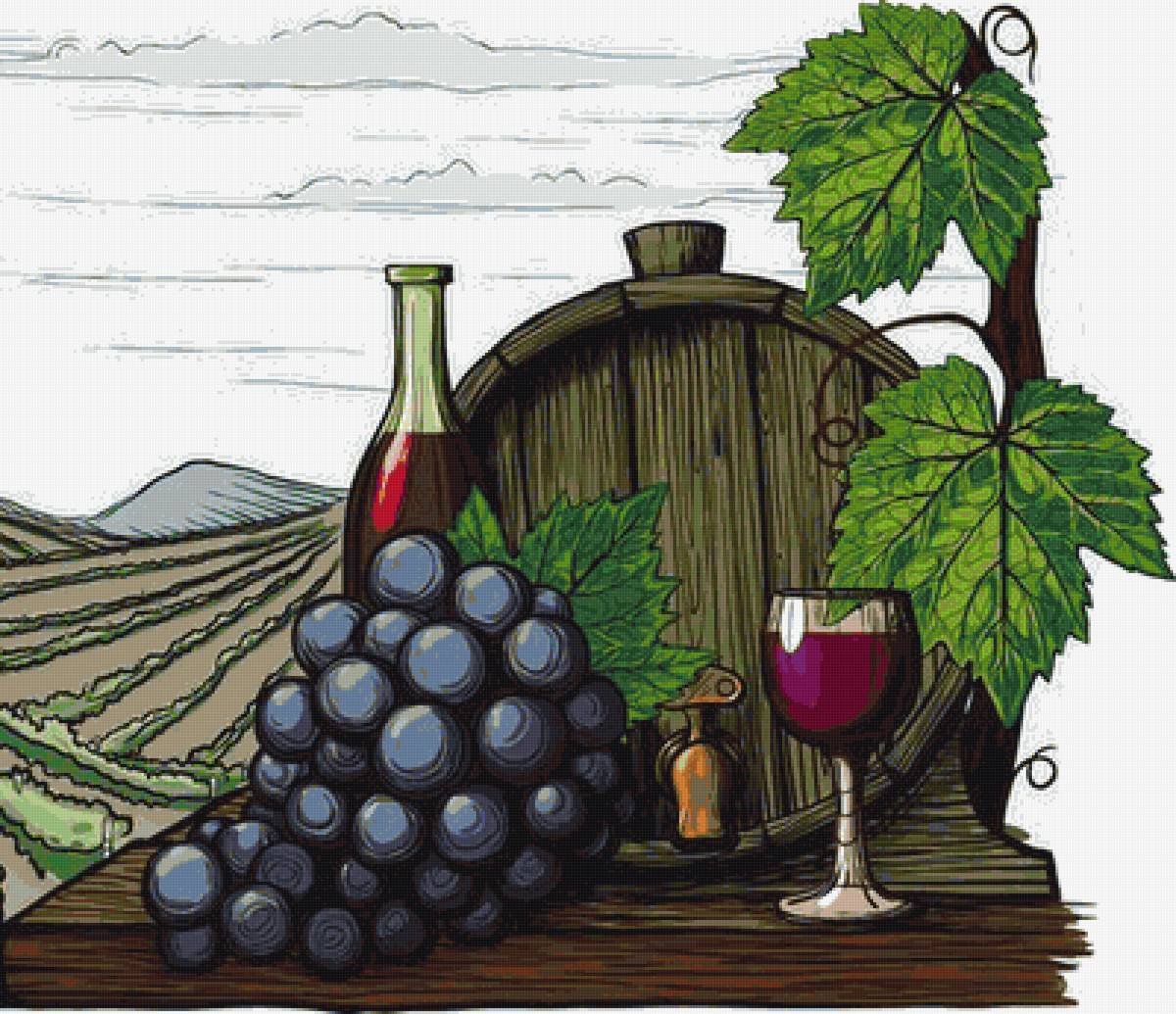 Винный натюрморт - бокал, натюрморт, виноград - предпросмотр