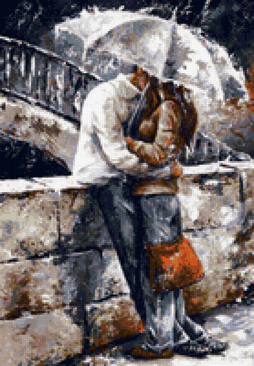 Под  зонтом - пара, под зонтом поцелуй под зонтом - предпросмотр