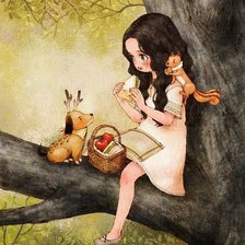 Схема вышивки «Девочка и звери»