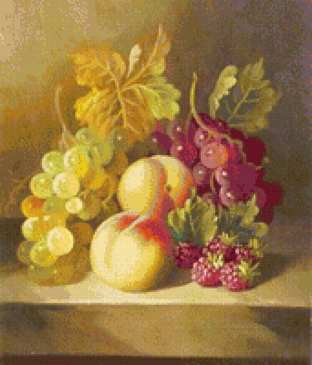 натюрморт с фруктами - персики, натюрморт, виноград, фрукты - предпросмотр