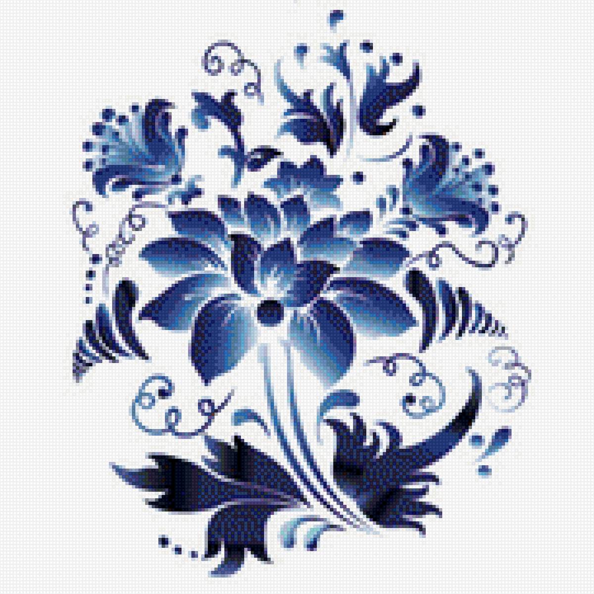 А-ля гжель - цветы, гжель, синий - предпросмотр