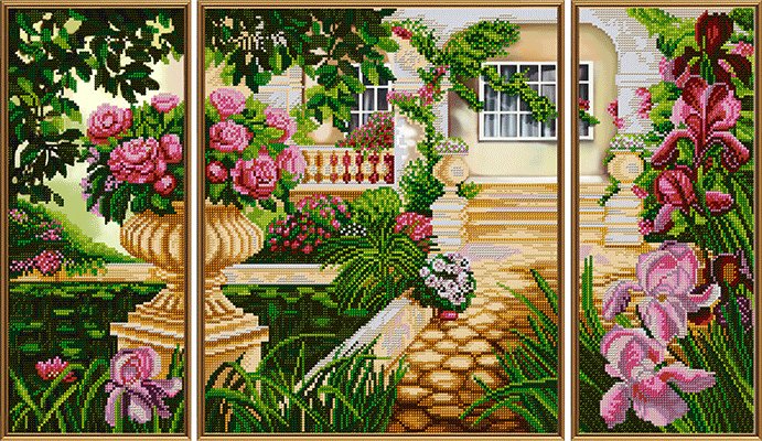 сад - природа, триптрих, цветы, сад - оригинал
