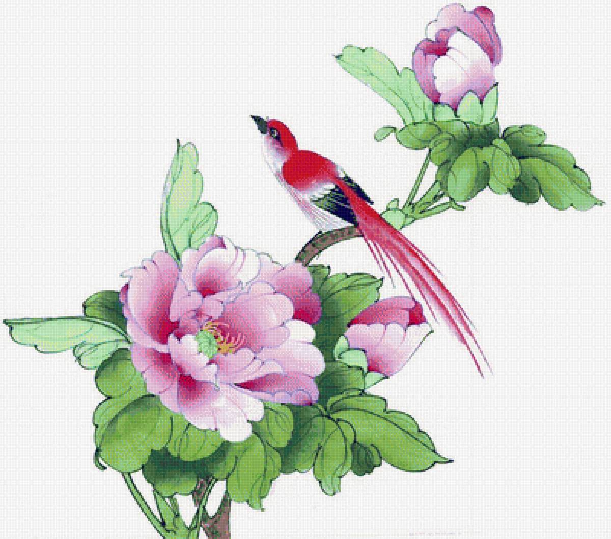 японские мотивы - цветы, весна, япония, птицы, сакура - предпросмотр