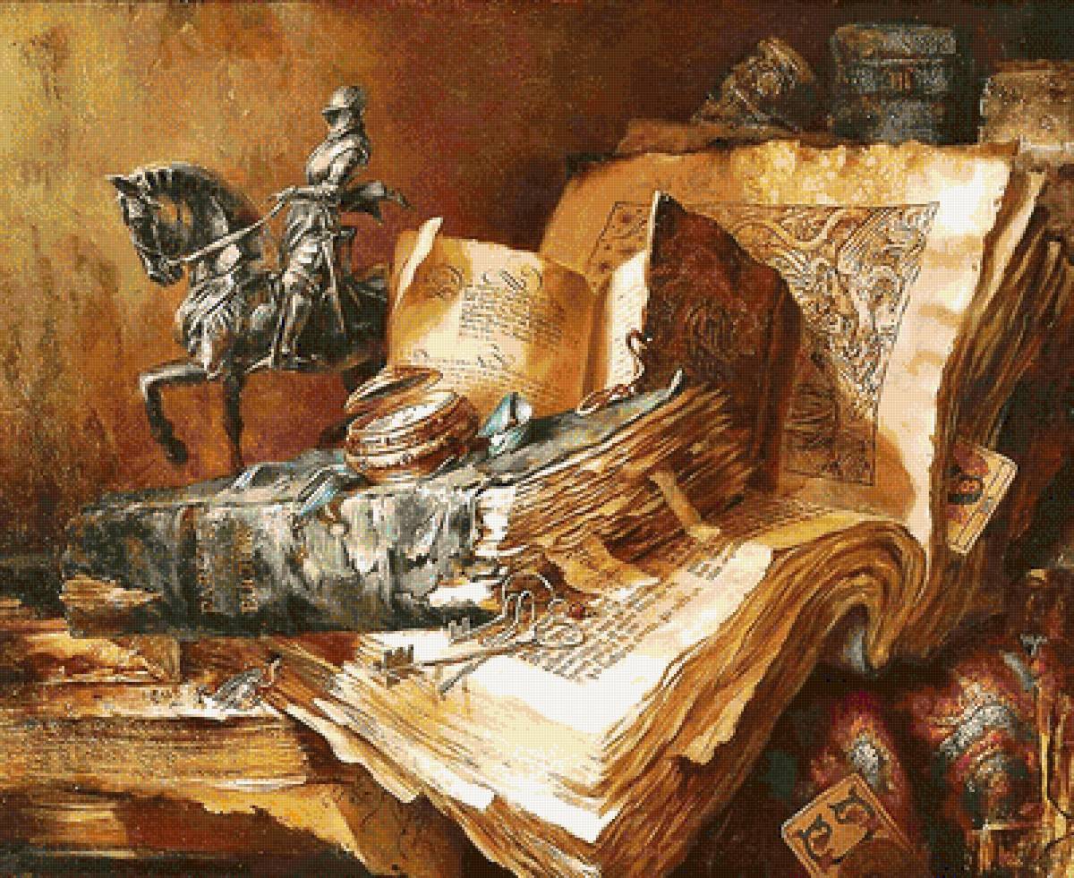 Старые книги - книги, статуэтка - предпросмотр