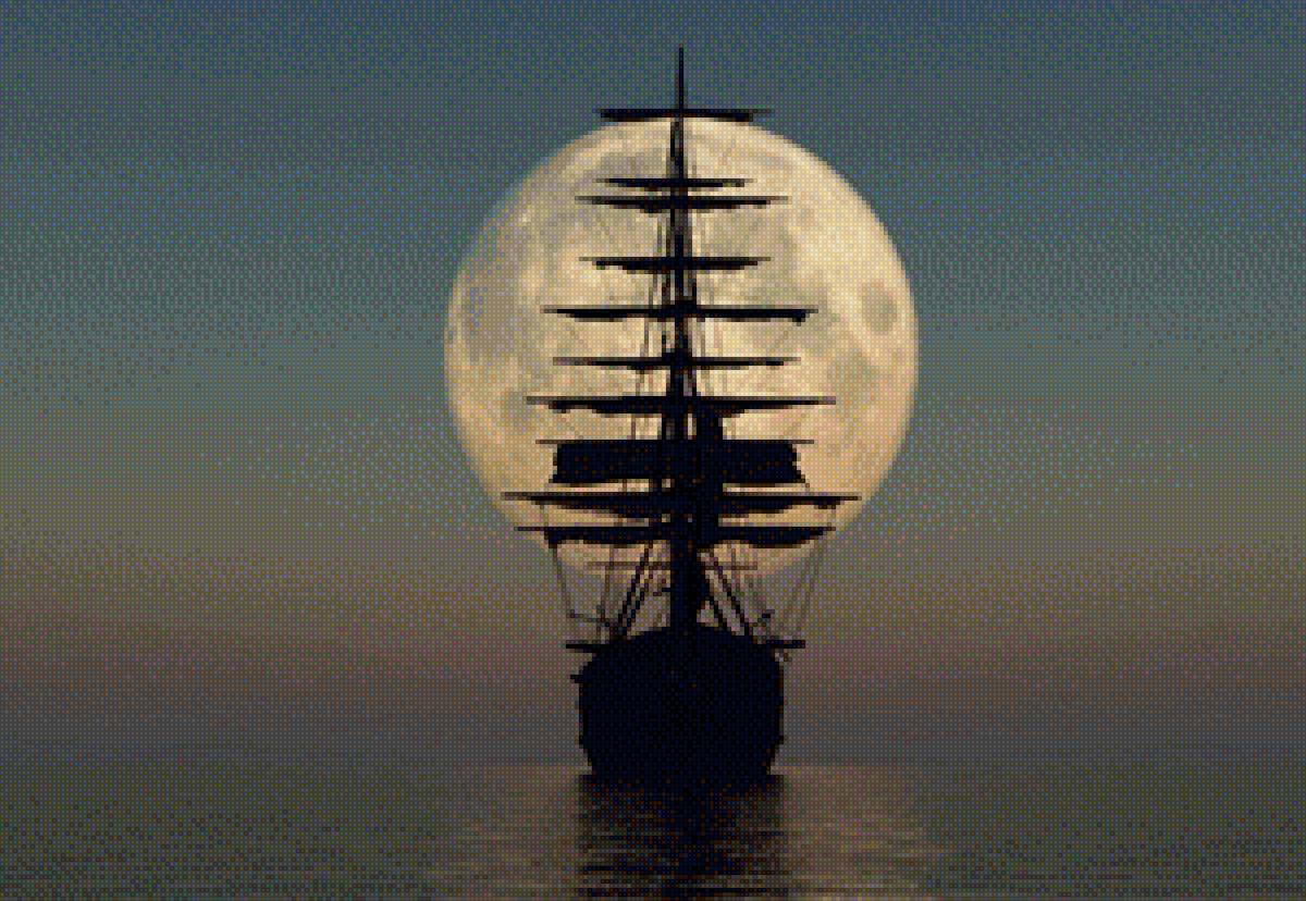 корабль - море, луна - предпросмотр