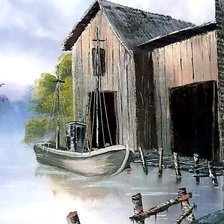 Схема вышивки «Худ. Боб Росс. Лодка.»